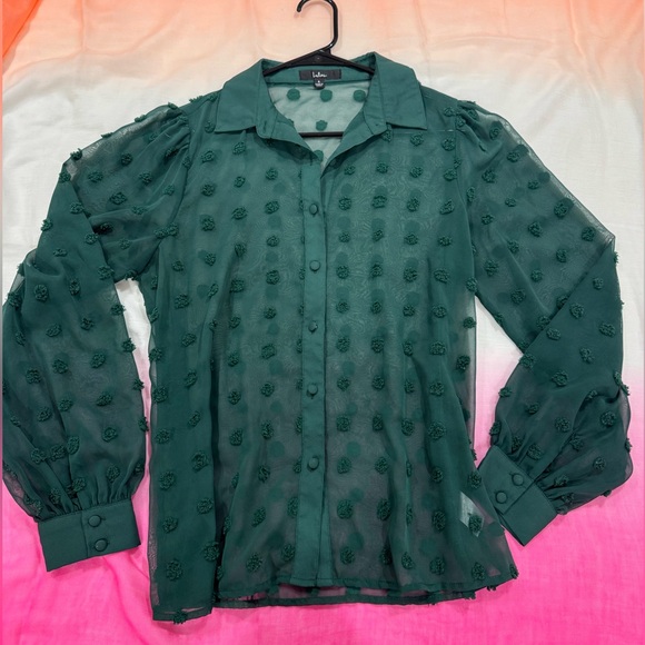 Lulu's Emerald Green Sheer Button Down Shirt - Picture 2 of 5